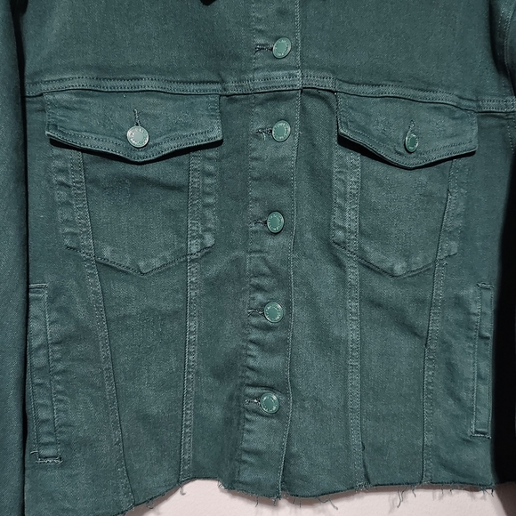 JUDY BLUE Cropped Denim Jacket Plus 3XL Teal Raw Hem Stretch JB7864 NEW - Picture 5 of 15